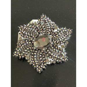 Joan Rivers Large Japanned Aurora Borealis Flower Brooch Pendant